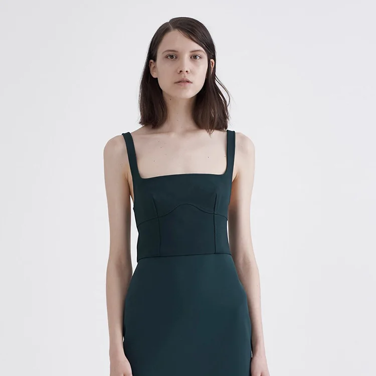 

Summer 2019 New Women Wear European American Collar Brocade Cotton with Chest Cushion Suspender Shoulder Strap Tight Vest Women