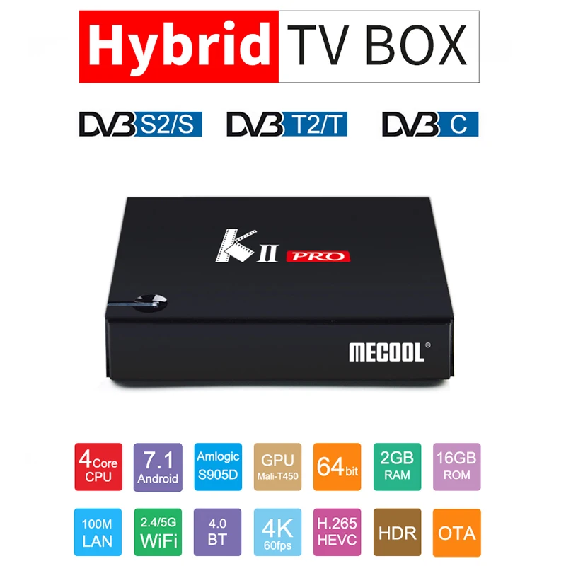 KII PRO DVB-S2 DVB-T2 декодер Android 7,1 Smart tv Box 4K S905d четырехъядерный 2 Гб 16 Гб медиаплеер 2,4G/5G Wifi MECOOL телеприставка