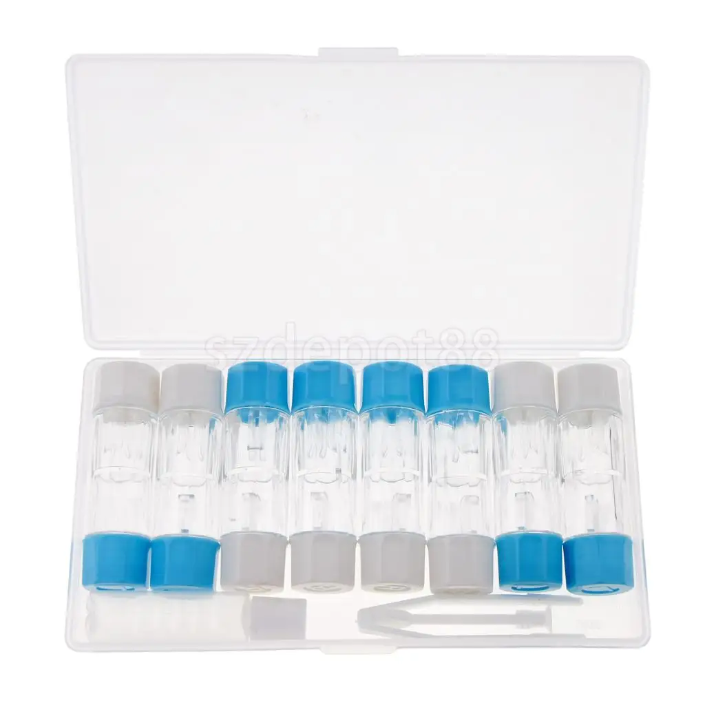 8 pcs Clear Contact Lens Case Set Travel Cleaner Washer Holder Storage Box with Liquid Bottle Tweezers Kit