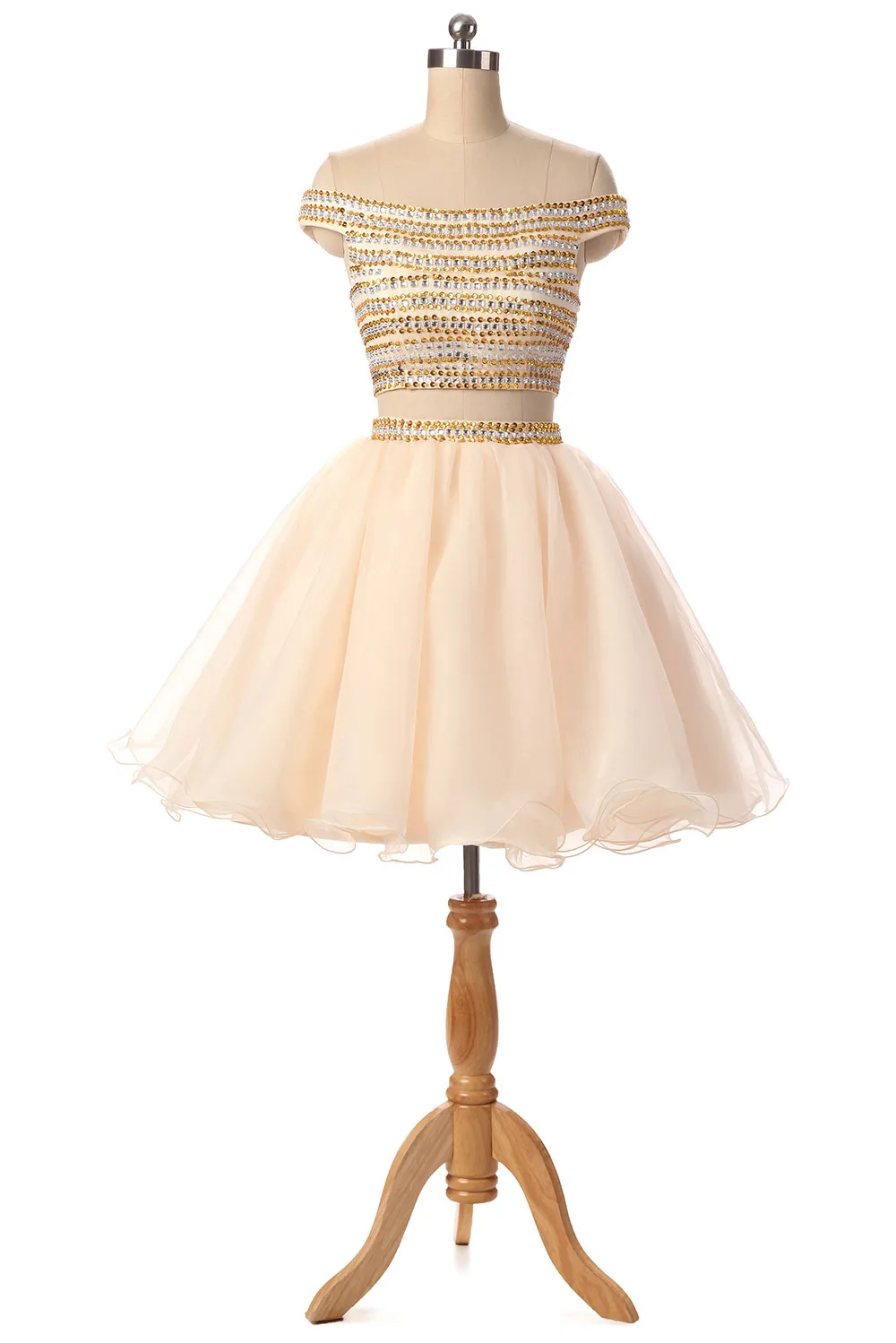 

Real Photo beautiful graduation New Off the Shoulder Crop Top Beading two pieces homecoming dresses short prom dresses