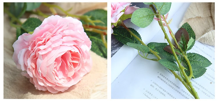 JAROWN European Rose 3 Head Peony Simulation Silk Flower Wedding DIY Accessories Home Decoration Flowers (18)