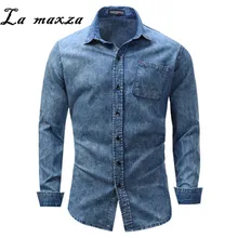 НОВЫЕ ПОСТУПЛЕНИЯ Большие размеры Лоскутные с длинным рукавом открытый стежок джинсовые мужские рубашки Европейский стиль мужские рубашки