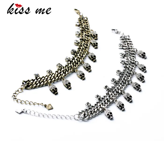 

New Styles KISS ME Statement Fashion Women Jewelry Antique Skull Charm Bracelet
