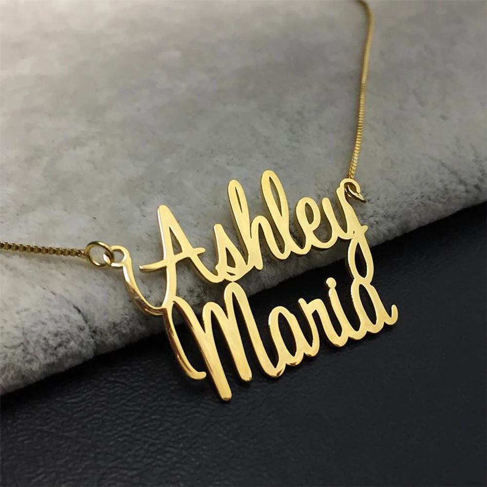 

FYW Personalized Stainless Steel Necklace Gold Custom Name Pendant Necklace Customized Cursive Nameplate Necklace Birthday Gift