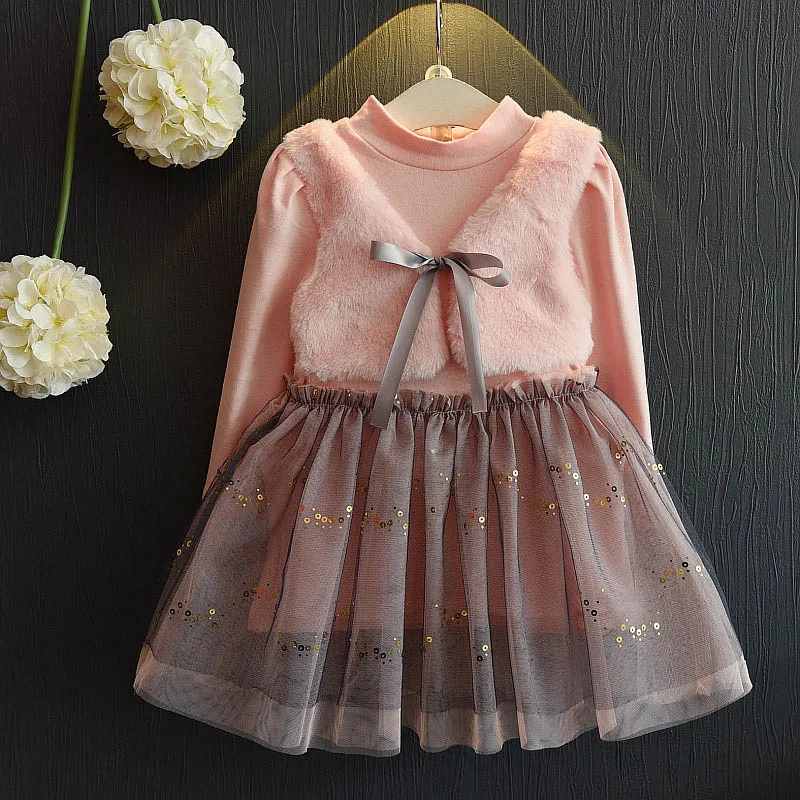 Платье для девочек «меларио»; Новинка года; осенние платья; одежда для детей; платье принцессы с длинными рукавами; шерстяное платье с бантом; Дизайнерская одежда для девочек - Цвет: PinkAZ408