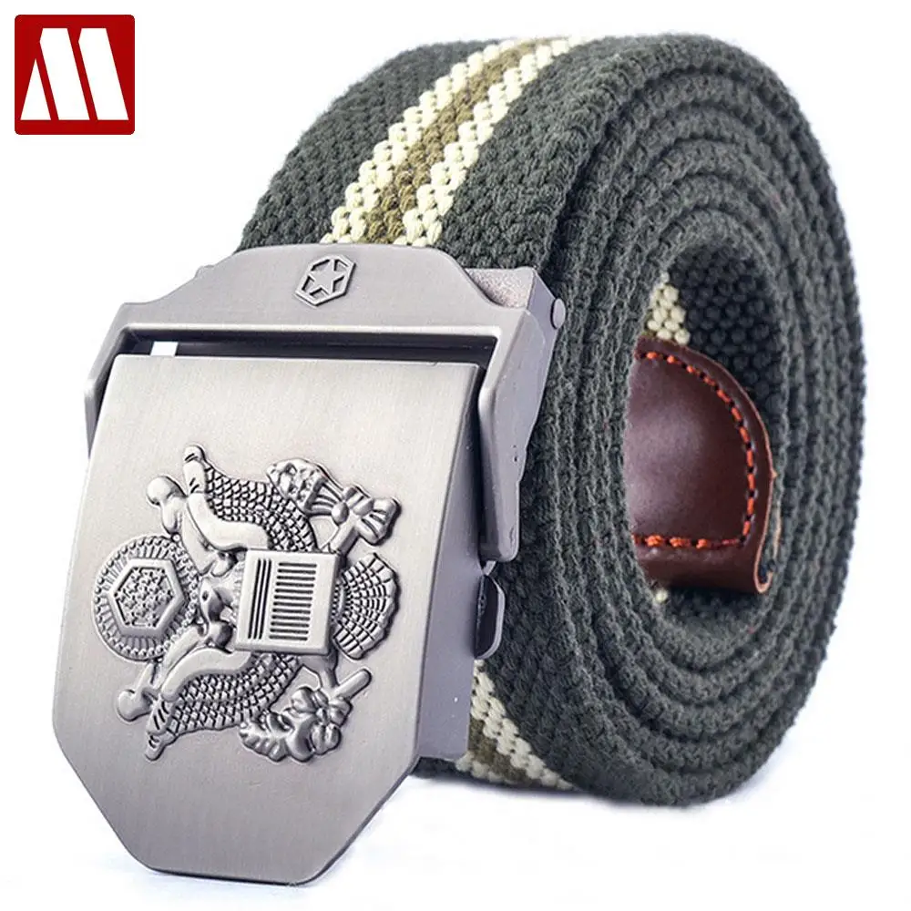 New! Adjustable Length Men Belt Thickened Canvas Eagle Logo Belt High