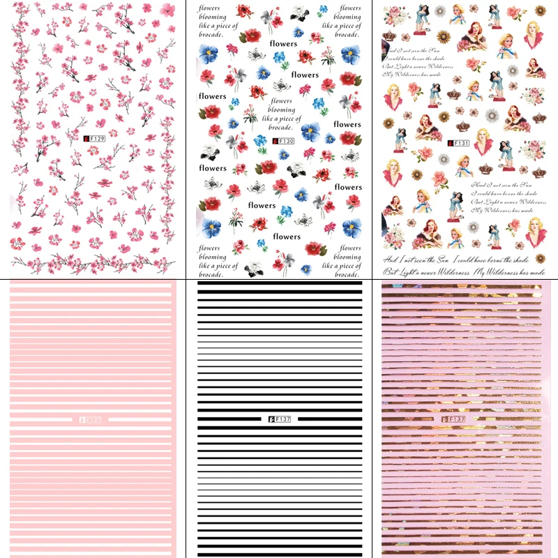 Самоклеющиеся наклейки для ногтей, серия F, 12*7,5 см, наклейки для ногтей с цветами, наклейки для дизайна ногтей, украшения для маникюра