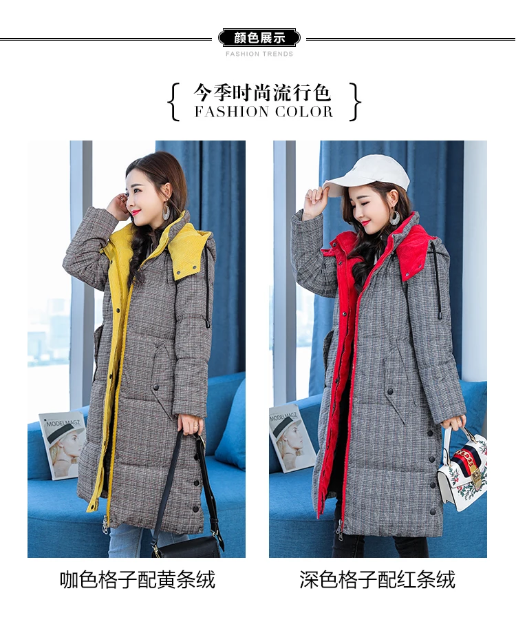 Зимнее женское пальто с капюшоном, тонкая Толстая теплая клетчатая куртка с хлопковой подкладкой, женская Средняя длинная одежда размера плюс 5XL