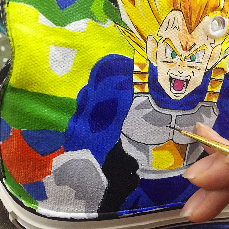 Вэнь ручная роспись обувь Жемчуг дракона битва богов Супер Saiyan God Goku Vegeta Whis Beerus высокие холщовые кроссовки