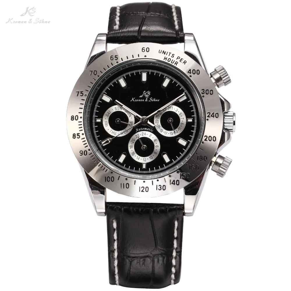 كانساس الامبراطوري التقويم اليوم تاريخ عرض الذكور ساعة Relojes الجلد الأسود الصلب الكامل التلقائي الذاتي لف الميكانيكية ووتش/KS165