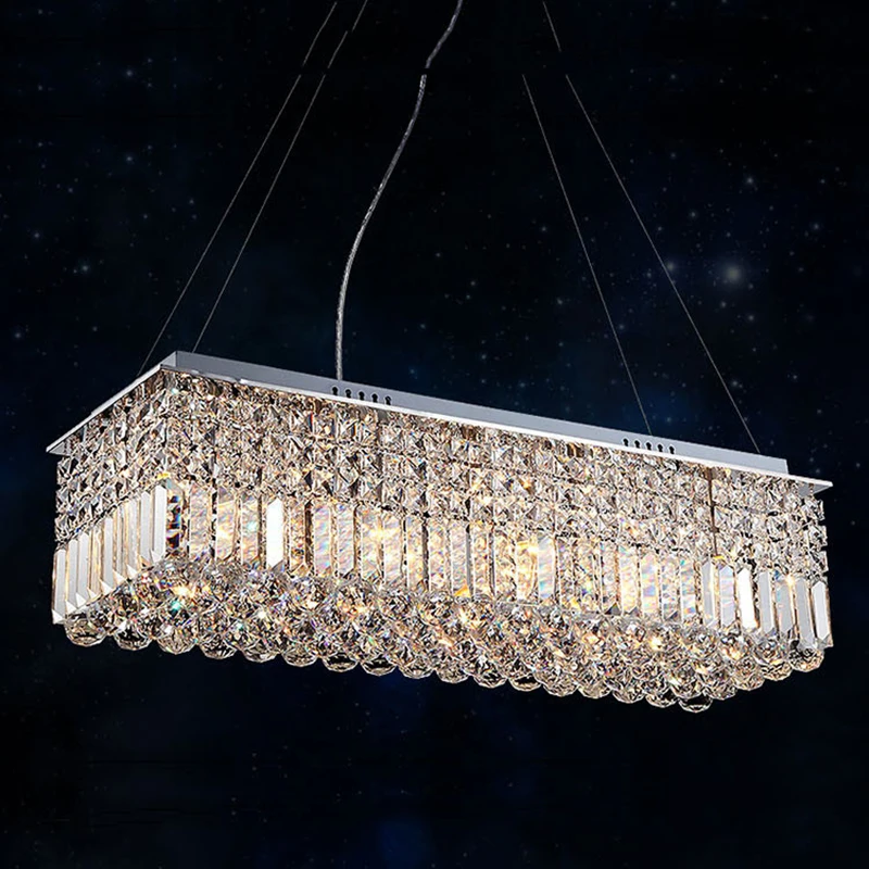 

Free shipping Long Size Rectangle Fitting K9 Modern LED Crystal Pendant Lights suspension lamp for dining room, bedroom