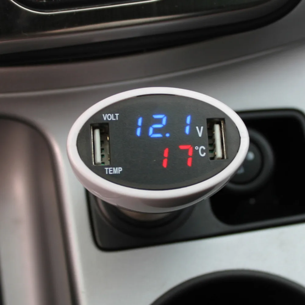 12V/24V 3 in 1 Universal Auto Dual USB Car Charger Voltage Meter LED Digital Thermometer Voltmeter Battery Car Charger Cigarette 12V/24V 3 in 1 Universal Auto Dual USB Car Charger Voltage Meter LED Digital Thermometer Voltmeter Battery Car Charger Cigarette