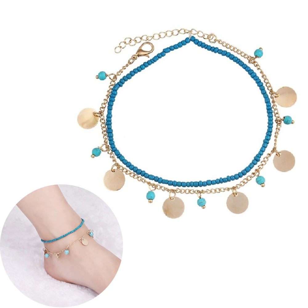 

New Arrival Ankle Bracelet Natural Blue Stone String Anklet Nice Boho Foot Jewelry For Women Girls Wedding Party
