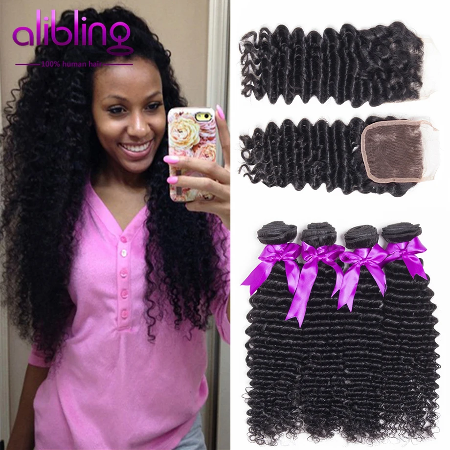 Brazilian Virgin Hair With Closure 7A Brazilian Deep Curly 3or4 Bundles Deep Wave With Closure Brazilian Deep Wave With Closure