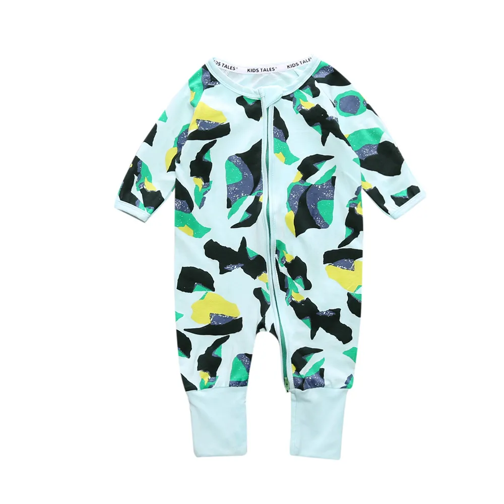 Детская одежда для новорожденных, комбинезон с круглым вырезом и рисунком на молнии, осенний костюм для малышей 0-24 месяцев, Пижама для маленьких мальчиков и девочек