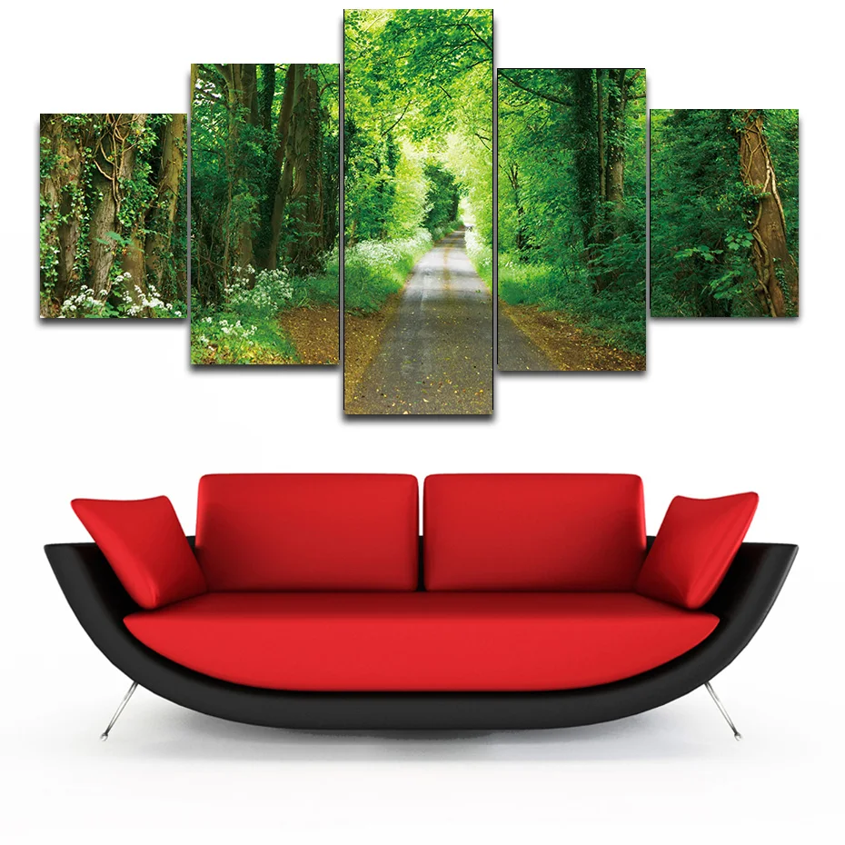 

5 panels canvas painting green forest poster and prints living room bedroom decor modular wall picture landscape art mural chart