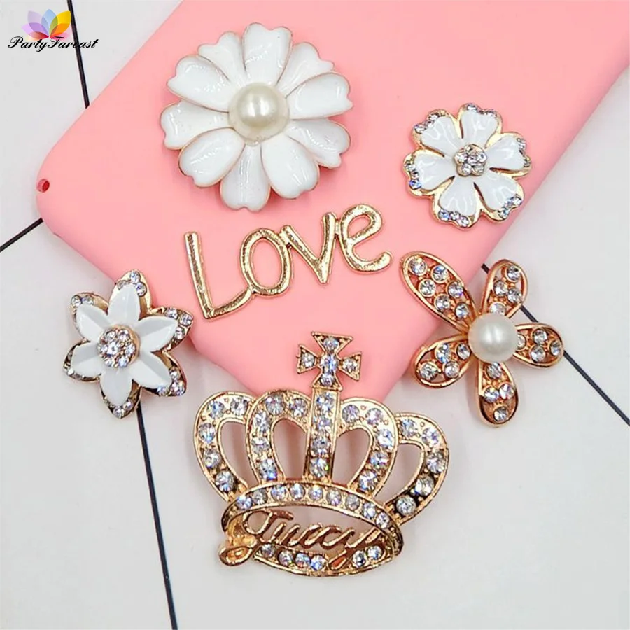 

PF Crown Flower Rhinestones Flatback Strass Glue on Phone Case Accessories Adhesive Rhinestone Applique Jewelry Ornament TZ004
