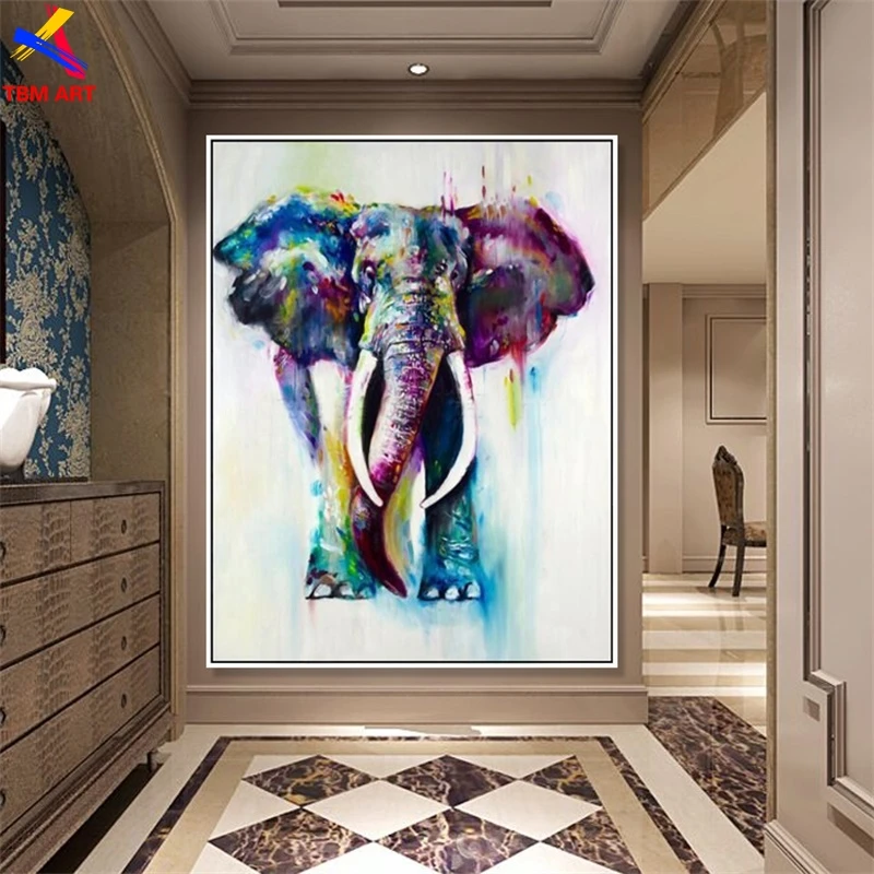 

Elephant Picture Large Hand painted Modern Abstract Oil Painting on Canvas for Living Room Wall Art Home Decoration Gift A056