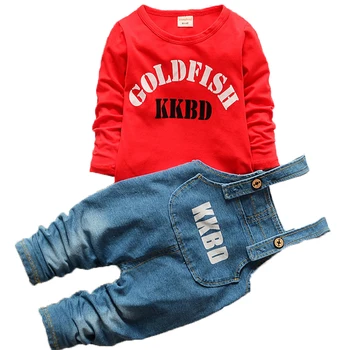 

Baby Boys Girls Letter T Shirt Denim Belt Pants Children Clothes Sets Toddler Kids Clothing Jeans Sets Girls Causal Clothes Suit