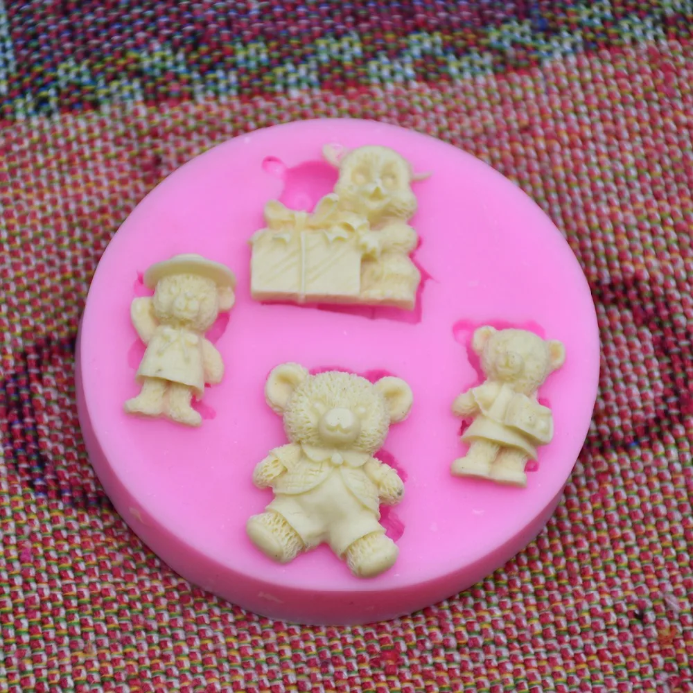 4 отверстия медведь силиконовые формы мыла Diy мыло Плесень торт производитель инструмент принадлежности для барбекю милая форма для мыла в виде животного помадка украшения торта