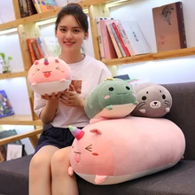 Animaux gras peluche longue traversin dormir doux ami jambe oreiller nuit compagnon licorne dinosaure phoque poulet spongieux