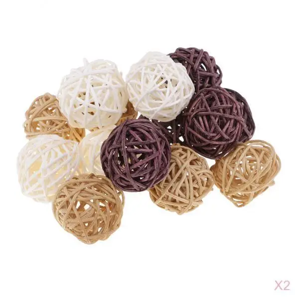 30Pieces 3cm Rattan Wicker Balls White Brown Natural Colors for Home Wedding Party Rustic Decorations, Vase Fillers, Bird Toys