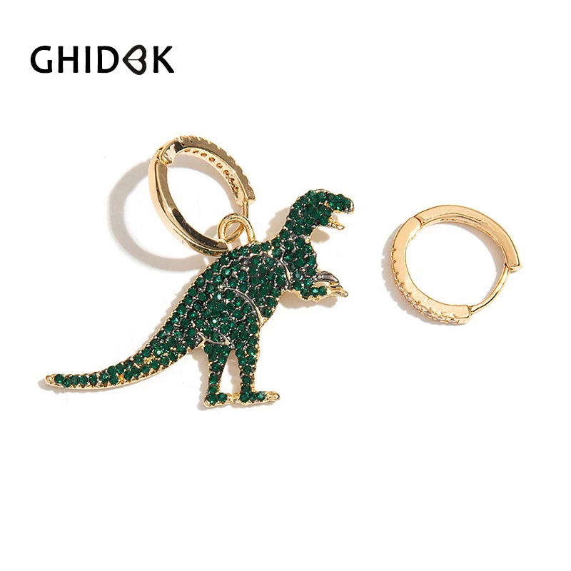

GHIDBK Novel Gold Color Animal Asymmetric Hoop Earrings for Women 2018 Simple Green Rhinestone Earrings Hoops Statement Earrings