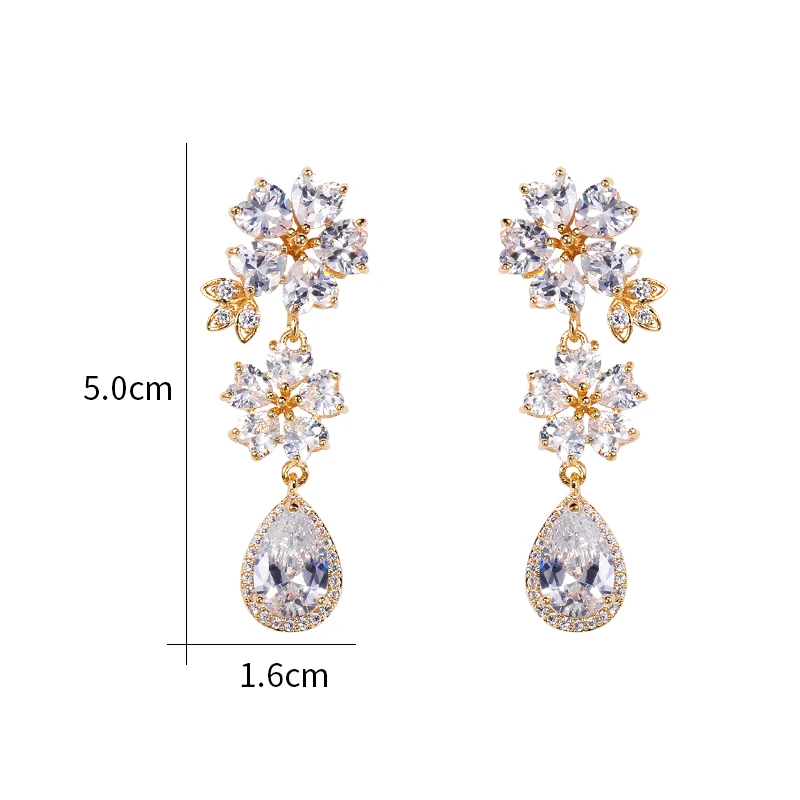 

WEIMANJINGDIAN New Arrival Flower and Teardrop Cubic Zirconia Crystal CZ Zircon Wedding Earrings for Women Bride