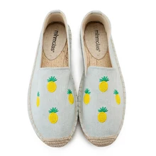 Обувь на плоской подошве с вышивкой; женская парусиновая обувь без застежки на плоской подошве с рисунком ананаса; женские вязаные эспадрильи кеды в рыбацком стиле; mujer;