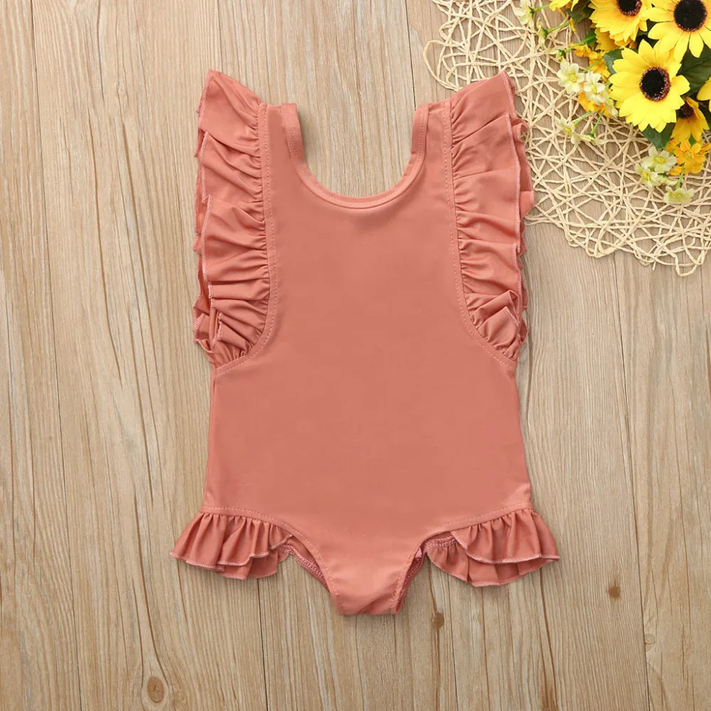 Летний купальный костюм для девочек, хлопковый купальный костюм, детский купальный костюм, сплошной комбинезон, кружевные купальники без рукавов, L0521