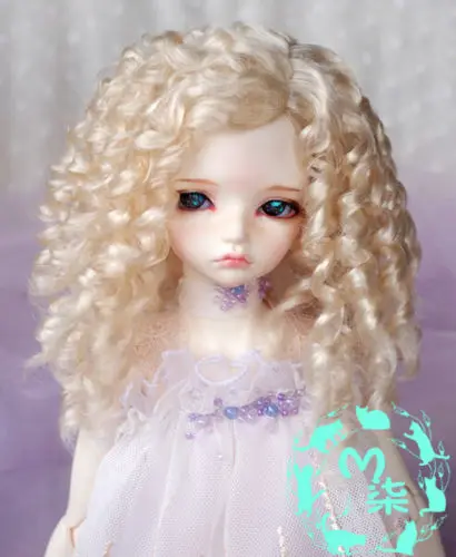 

New 1/3 9-10inch 1/4 7-8inch 1/6 6-7inch Long Curl Light Gold BJD SD MSD YOSD Doll Wig