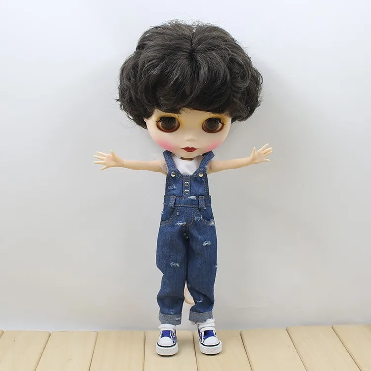 Neo Blythe Doll White Shirt with Denim Jumpsuit Set 2