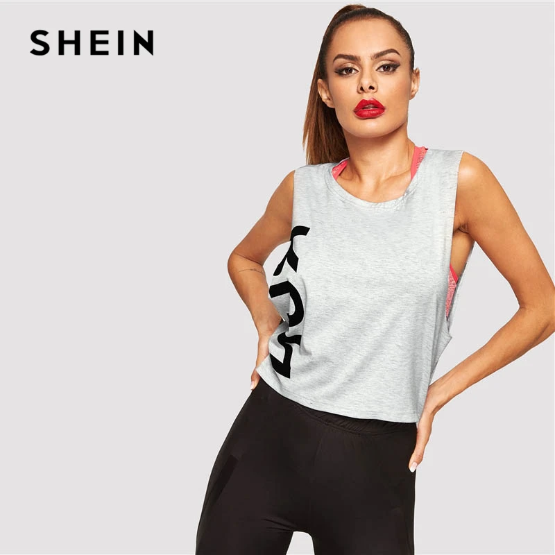 SHEIN Топ Без Рукавов С Текстовым Принтом Спортивная Майка Контрастным