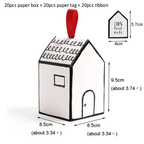 Бумажные подарочные коробки 20 комплектов Белый дом форма подарочная посылка коробка для торта и конфет с красной ленточка на свадебные подарки и подарочные коробки вечерние поставки - Цвет: handmade