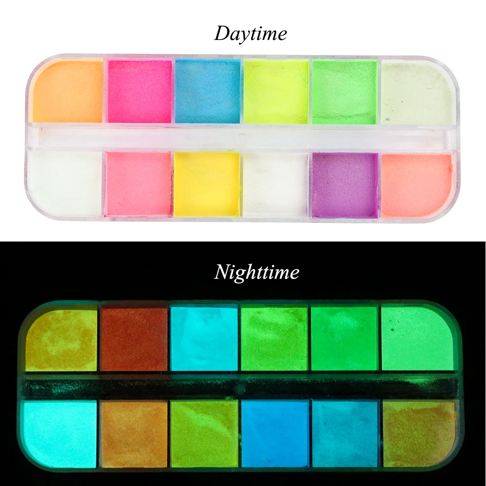Fluorescence Nail Glitter Powder 12 color/Set Light Luminous Ultrafine Glowing in The Dark Pigment Neon Phosphor Nail Dust nail powder nail glitter nail pigment nail decoration nail decorations luminous pigment