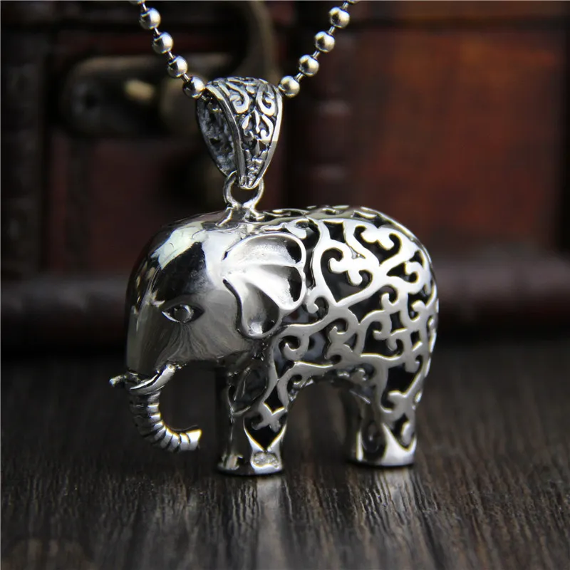 

C&R Real 925 Sterling Silver pendant Necklace for women Retro Hollow carved Elephant Female Thai Silver Fine Jewelry