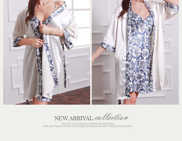 Модные женские халаты белого и синего цвета с v-образным вырезом,, элегантные комплекты из двух предметов для лета и осени