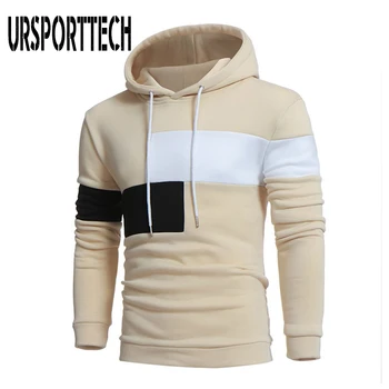 

URSPORTTECH Brand Spring Autumn Hoodies Men Fashion Casual Long Sleeve Patchwork Hooded Sweatshirts Man Streetwear Slim Hoodie