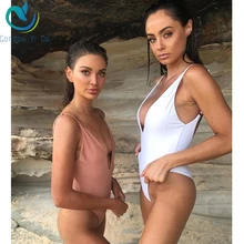 

Gorden Yi De Brand 2018 New Swimwear One Piece Swimsuit Women Pure Color Retro Front Chest Deep V Collar Backless Design