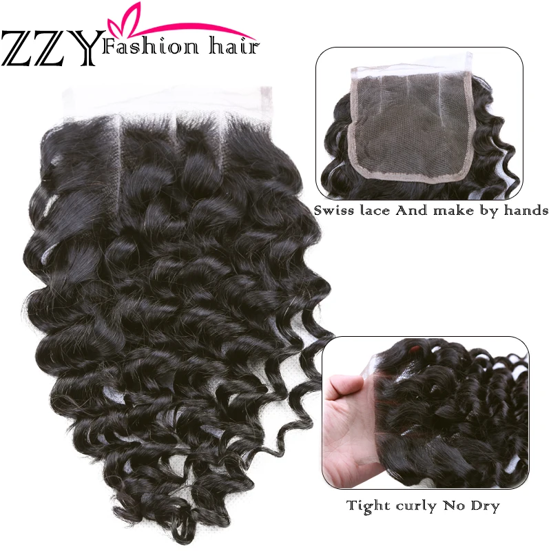 .ZZY Fashion Hair Brazilian Deep Wave 3 Bundles With Lace Closure Non Remy Human Hair Extensions Natural Color .ZZY Fashion Hair Brazilian Deep Wave 3 Bundles With Lace Closure Non Remy Human Hair Extensions Natural Color