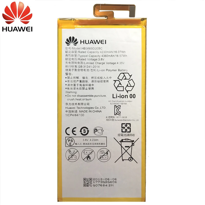 Huawei оригинальный аккумулятор для телефона HB3665D2EBC P8 Max 4G W0E13 T40 P8Max сменная батарея