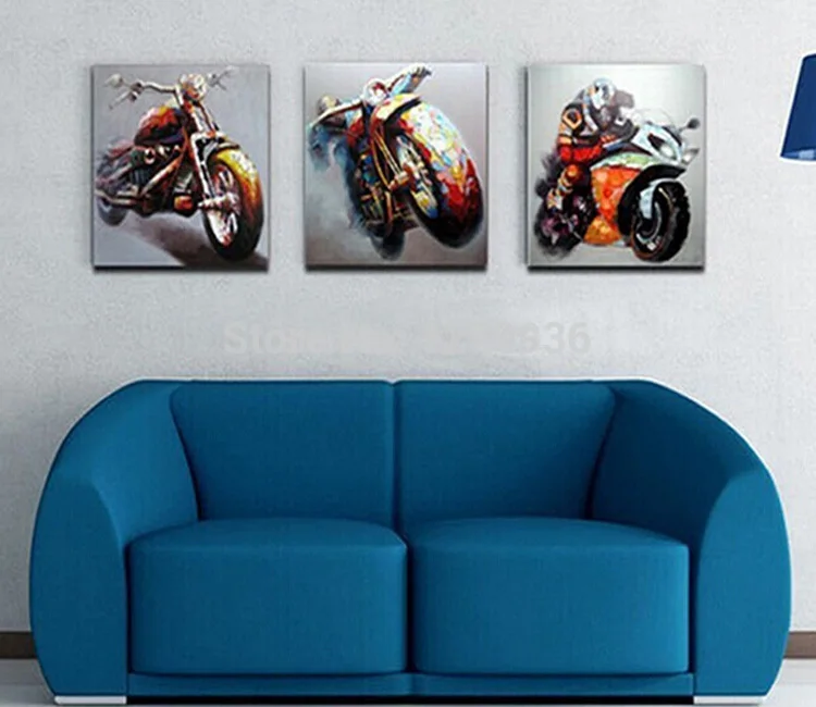 Handmade Modern Cool Car Oil Painting on Canvas Hang the Wall Decorative Hand Painted Fine Art Motorcycle Pictures | Дом и сад