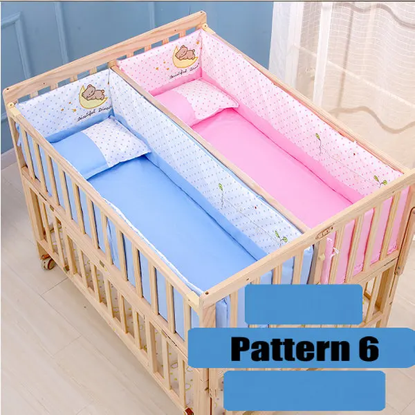 Multifunctional Twins Bed With Bedding Set and Mosquito Net, Bed can Extend and can Joint With Adult Bed, Pine Wood Baby Crib - Цвет: Pattern 6