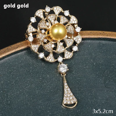 gold gold Серебряное покрытие с прозрачным цирконом и белым жемчугом ювелирное Висячие круг Медная брошь - Цвет: gold gold