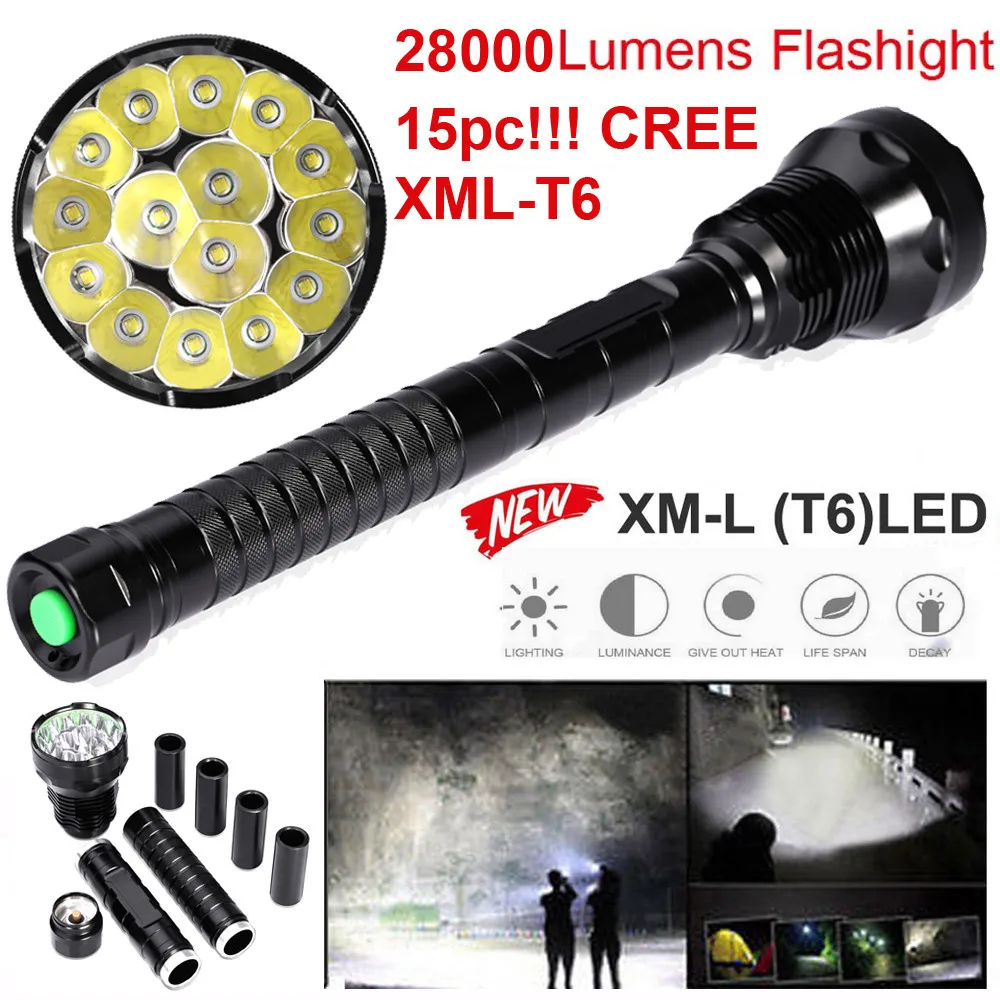

28000LM 15x XML T6 LED Flashlight 5 Modes Torch 26650 18650 Camping Lamp Light Lampe LED Camping Work light Linterna Lanterna