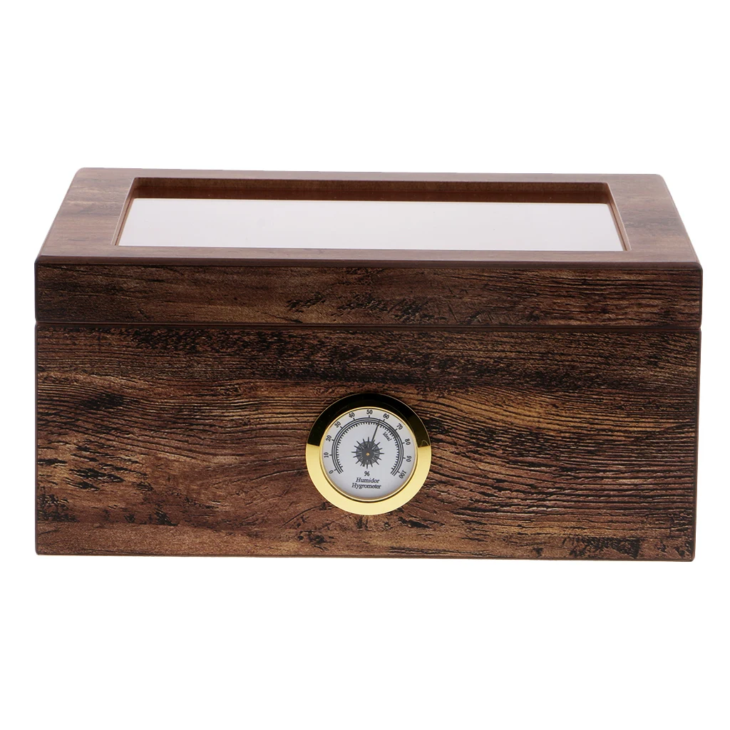 Large Capacity Cigar Box Solid Wood Cigar Humidor Case Cigar Storage Box with Hygrometer and Humidifier