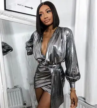 

3 Colors Sexy Long Sleeve V Neck Women Dress 2019 Elegant Designer Party Dress