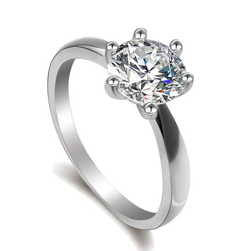 

6 Claws Zircon Flower Shape Wedding Silver Ring for Women Micro-inlaid Simulation Ring Jewelry Engagement Ring Birthday Gift