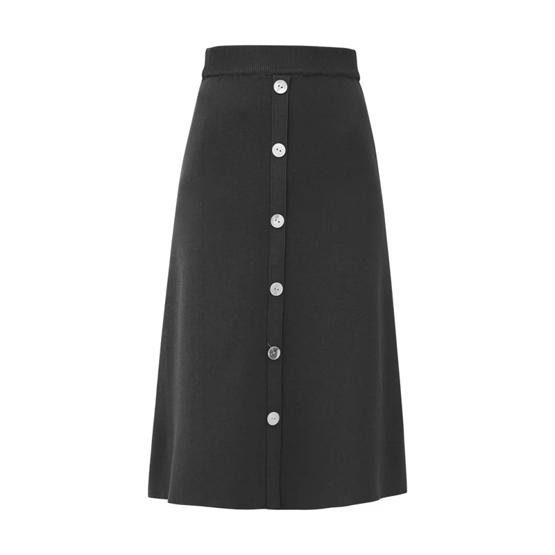 

PERHAPS U knitted autumn winter button a line black khaki empire knee length skirt elegant S0101