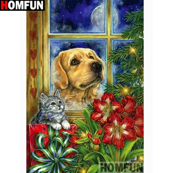 

HOMFUN Full Square/Round Drill 5D DIY Diamond Painting "Cat and dog" 3D Embroidery Cross Stitch 5D Home Decor A13536